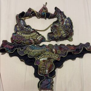 Agua Bendita Multicolor Embellished Bikini